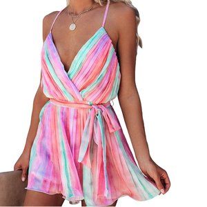 Luxxel Pastel Rainbow Pleated Ruffle Romper S